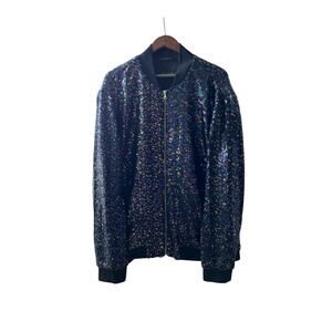 Inc international concepts Women’s Black Sequin Bomber Jacket With Full Zip XXL